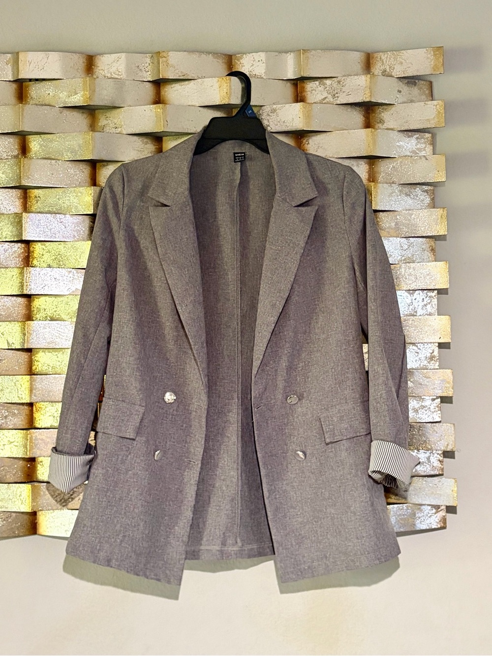 SHEIN Gray Double-Breasted Tailored Blazer